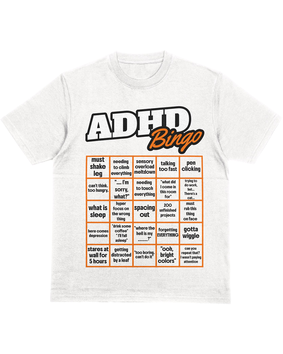 Funny ADHD Bingo T-Shirt – Mental Health Humor Tee