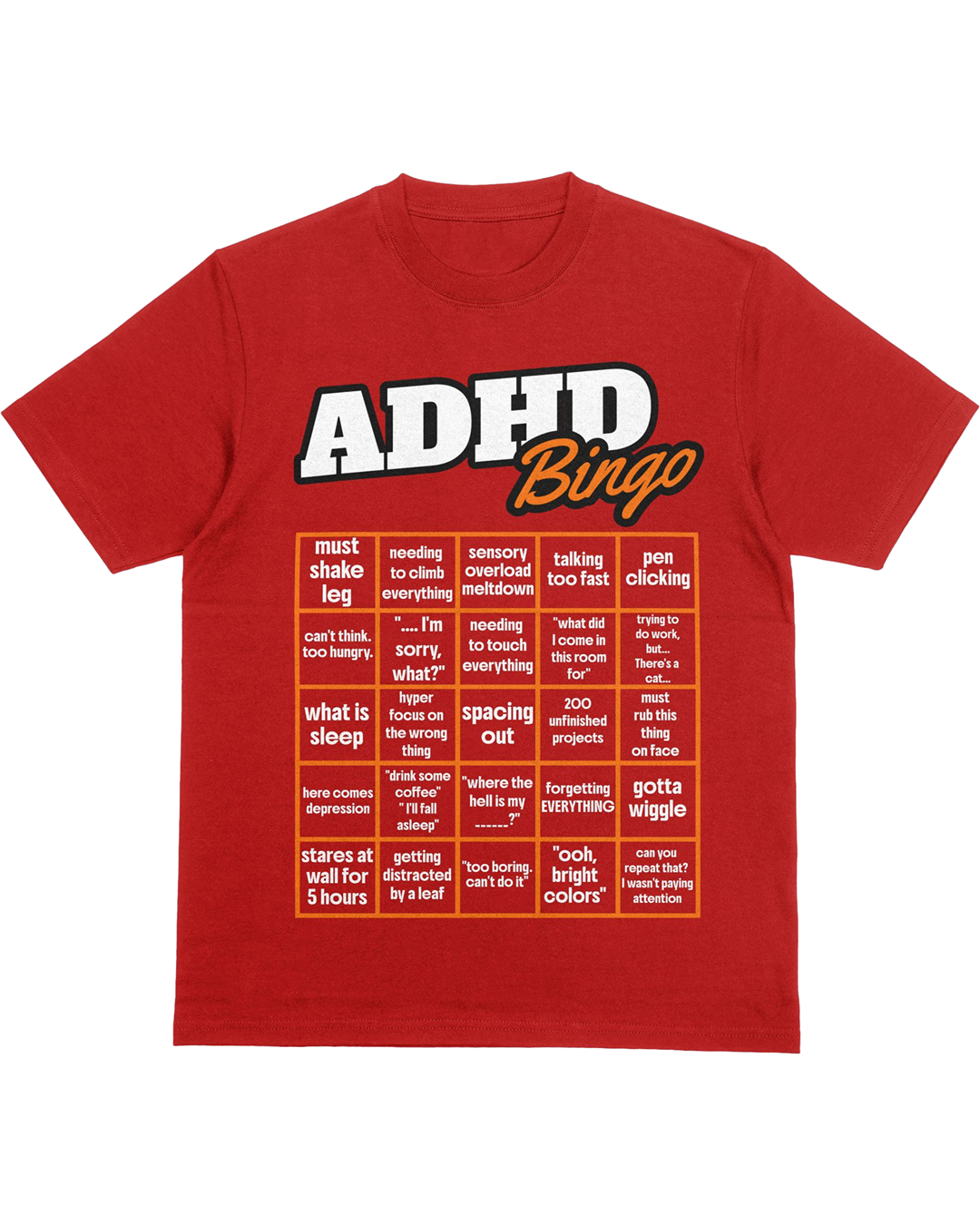 Funny ADHD Bingo T-Shirt – Mental Health Humor Tee