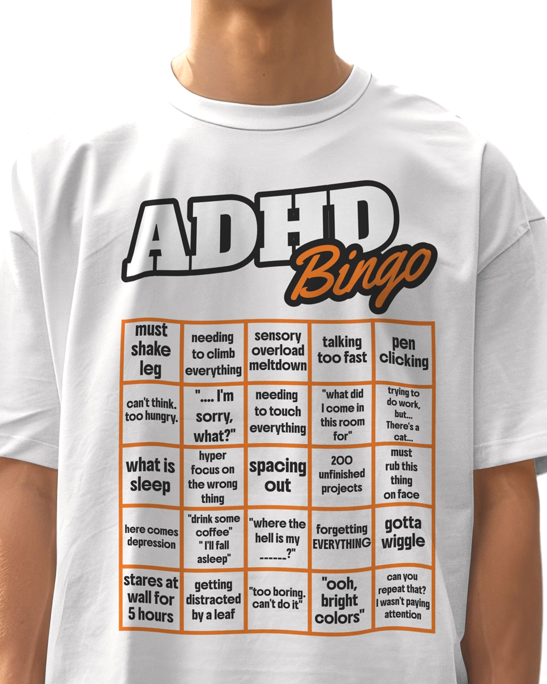 Funny ADHD Bingo T-Shirt – Mental Health Humor Tee