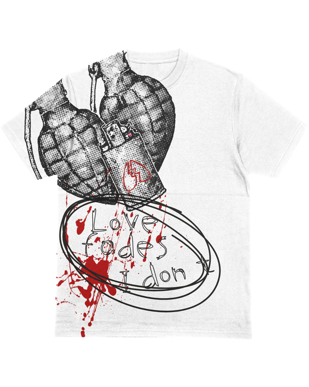 Love Fades I Don't T-Shirt – Edgy Heart Grenade Graphic Tee – Dark Romance Streetwear Shirt for Men & Women