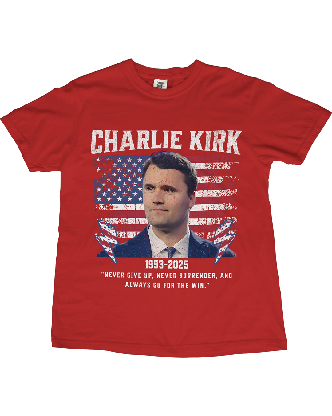 Charlie Kirk Memorial T-Shirt | "Never Give Up" Quote | 1993–2025 Tribute Shirt | Conservative Patriot Legacy Shirt