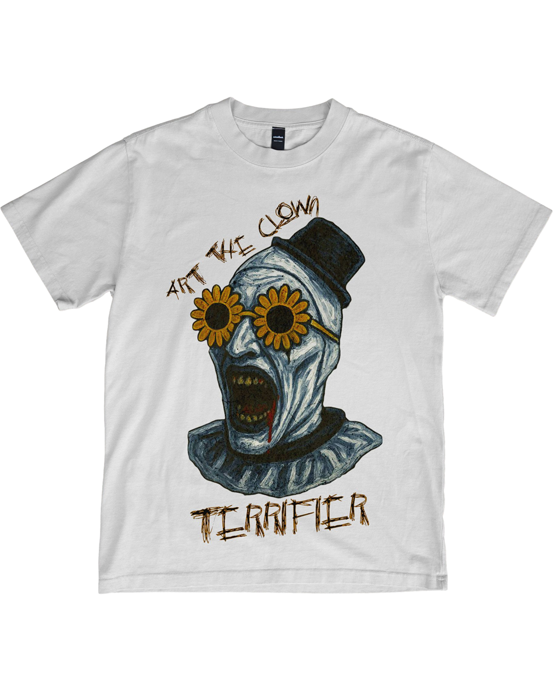 Art the Clown T-Shirt – Creepy Cool Clown Head with Daisy Flower Glasses