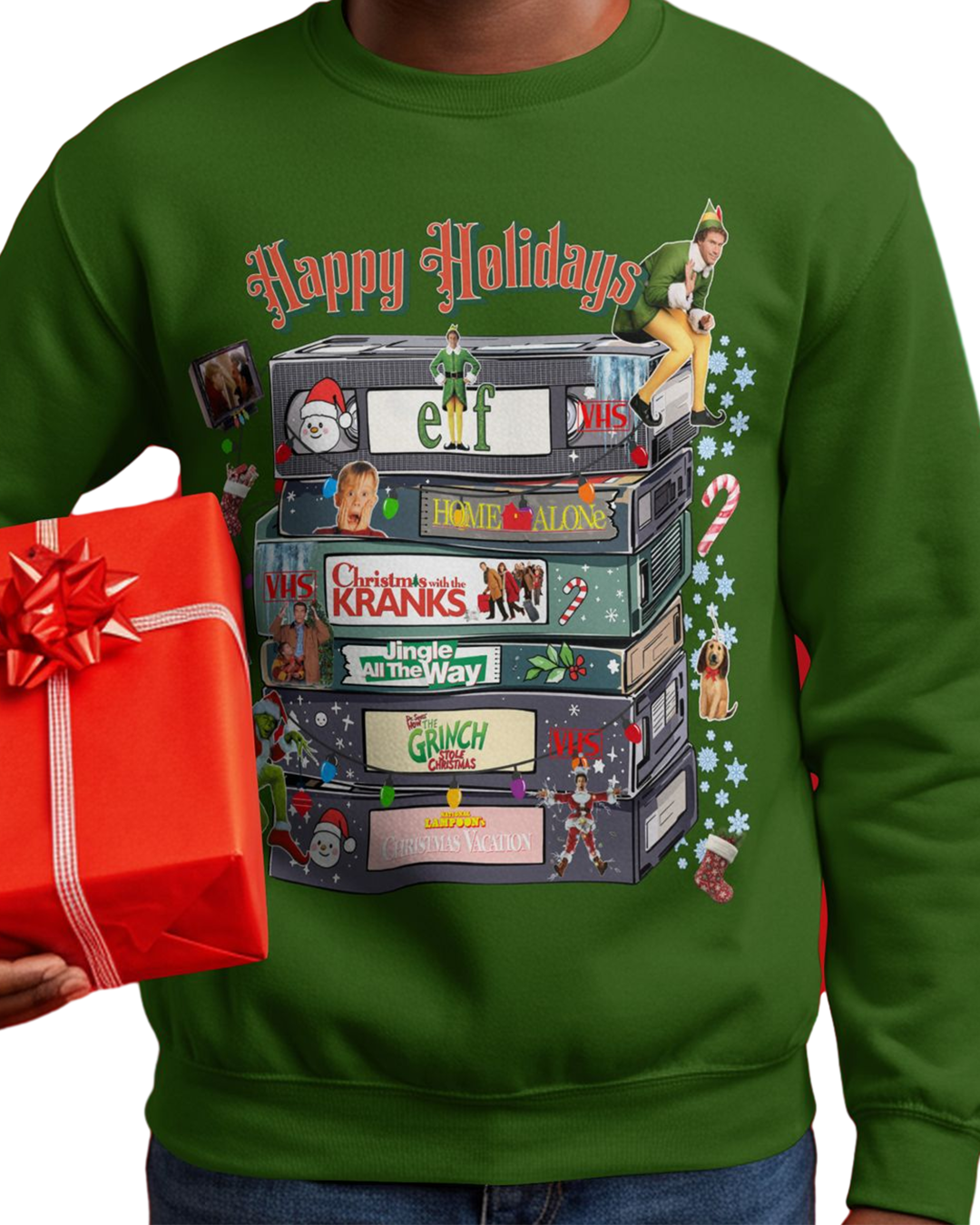 Retro Christmas Shirt | Happy Holidays VHS Tape Stack | Classic Movie Tee | Christmas Decor Shirt | Vintage Film Lover Gift