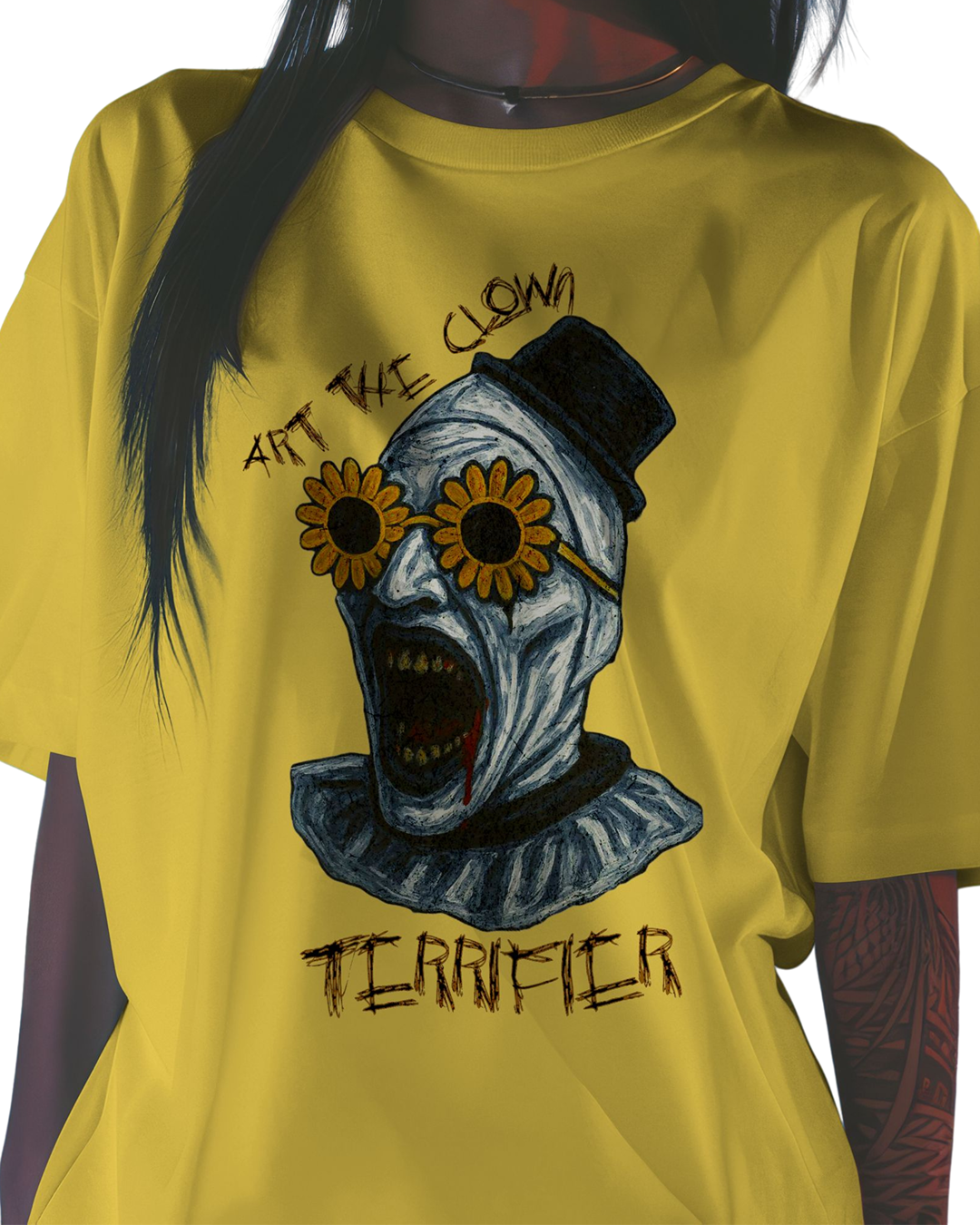 Art the Clown T-Shirt – Creepy Cool Clown Head with Daisy Flower Glasses