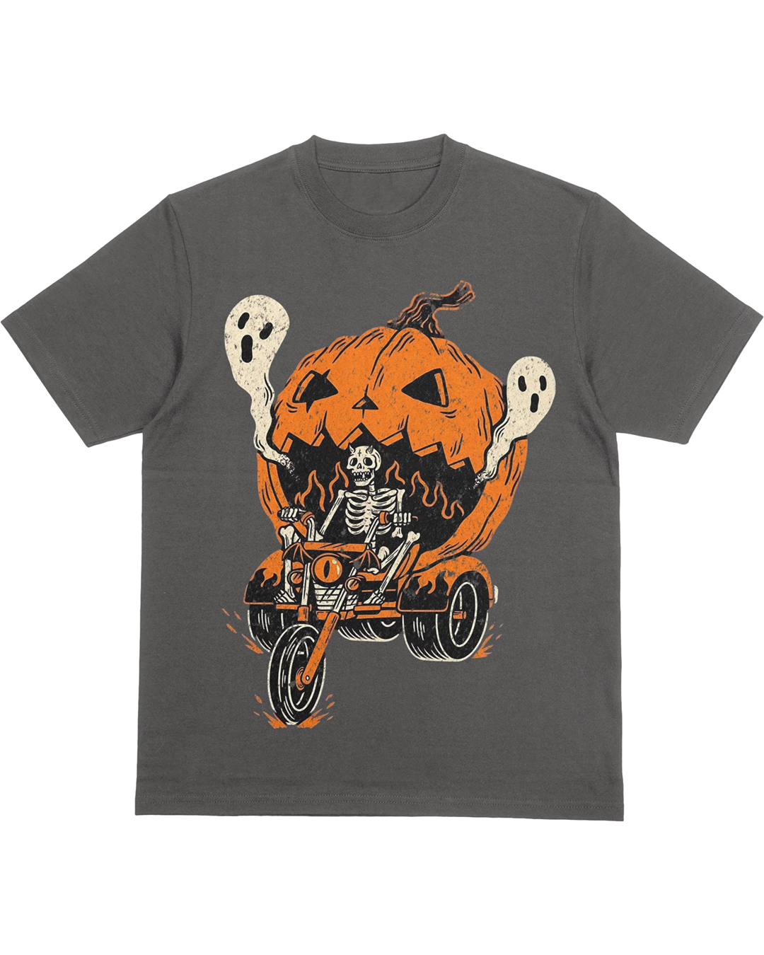 Skeleton Pumpkin Motorcycle T-Shirt – Halloween Ghost Rider Shirt