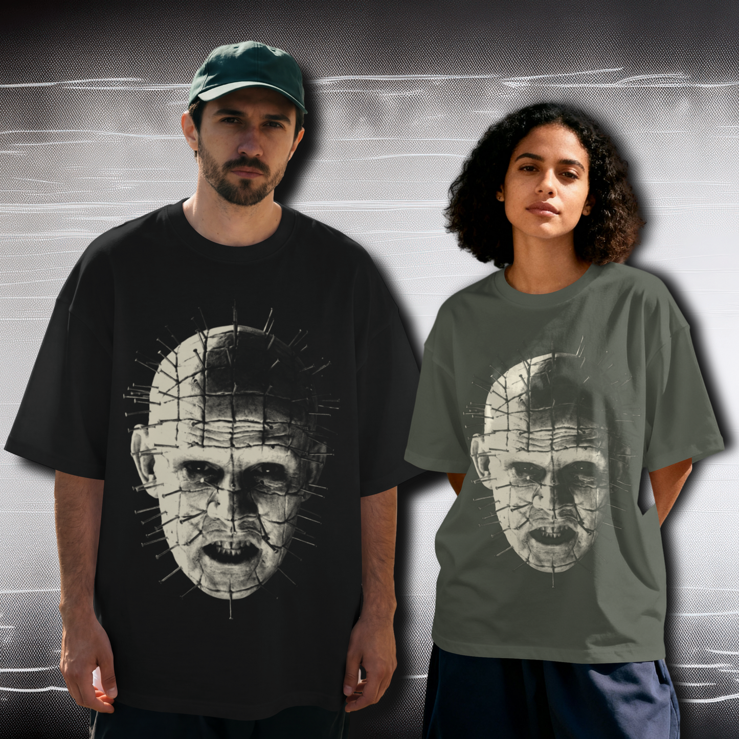 Pinhead Horror Oversized Graphic Tee W/Off-White Ink