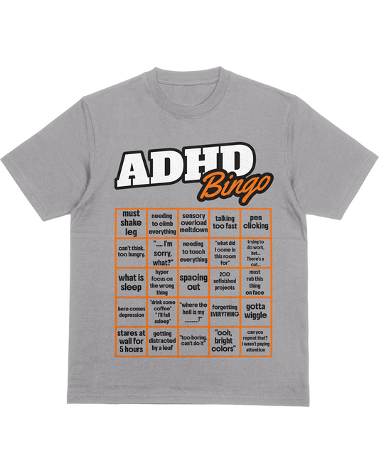 Funny ADHD Bingo T-Shirt – Mental Health Humor Tee