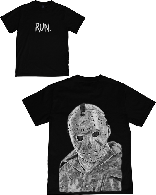 Jason V Halloween T-Shirt – Oversized Back Graphic | 'RUN.' Front Print | Horror Streetwear