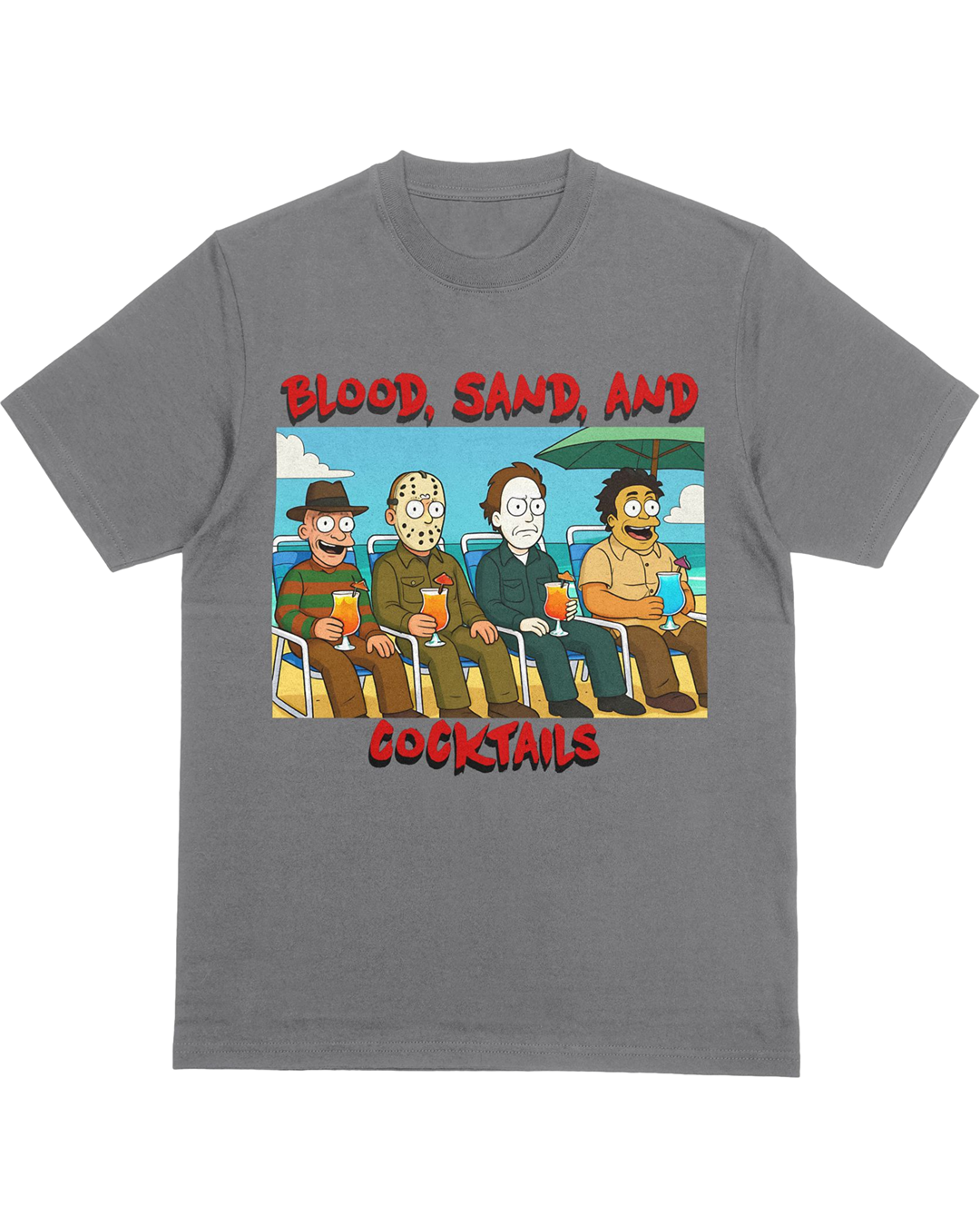 Blood, Sand, and Cocktails Horror Beach Shirt