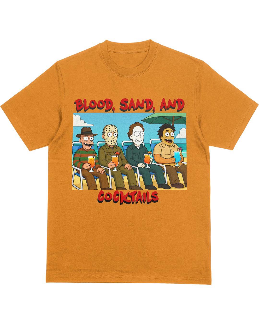 Blood, Sand, and Cocktails Horror Beach Shirt