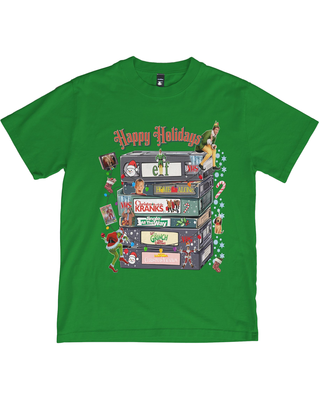 Retro Christmas Shirt | Happy Holidays VHS Tape Stack | Classic Movie Tee | Christmas Decor Shirt | Vintage Film Lover Gift