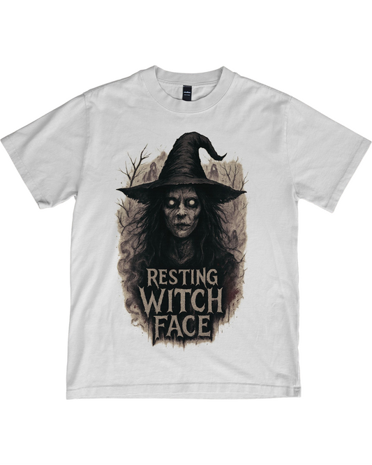 Resting Witch Face T-Shirt – Scary Witch Graphic | Funny Halloween Horror Tee | Unisex Cotton Shirt
