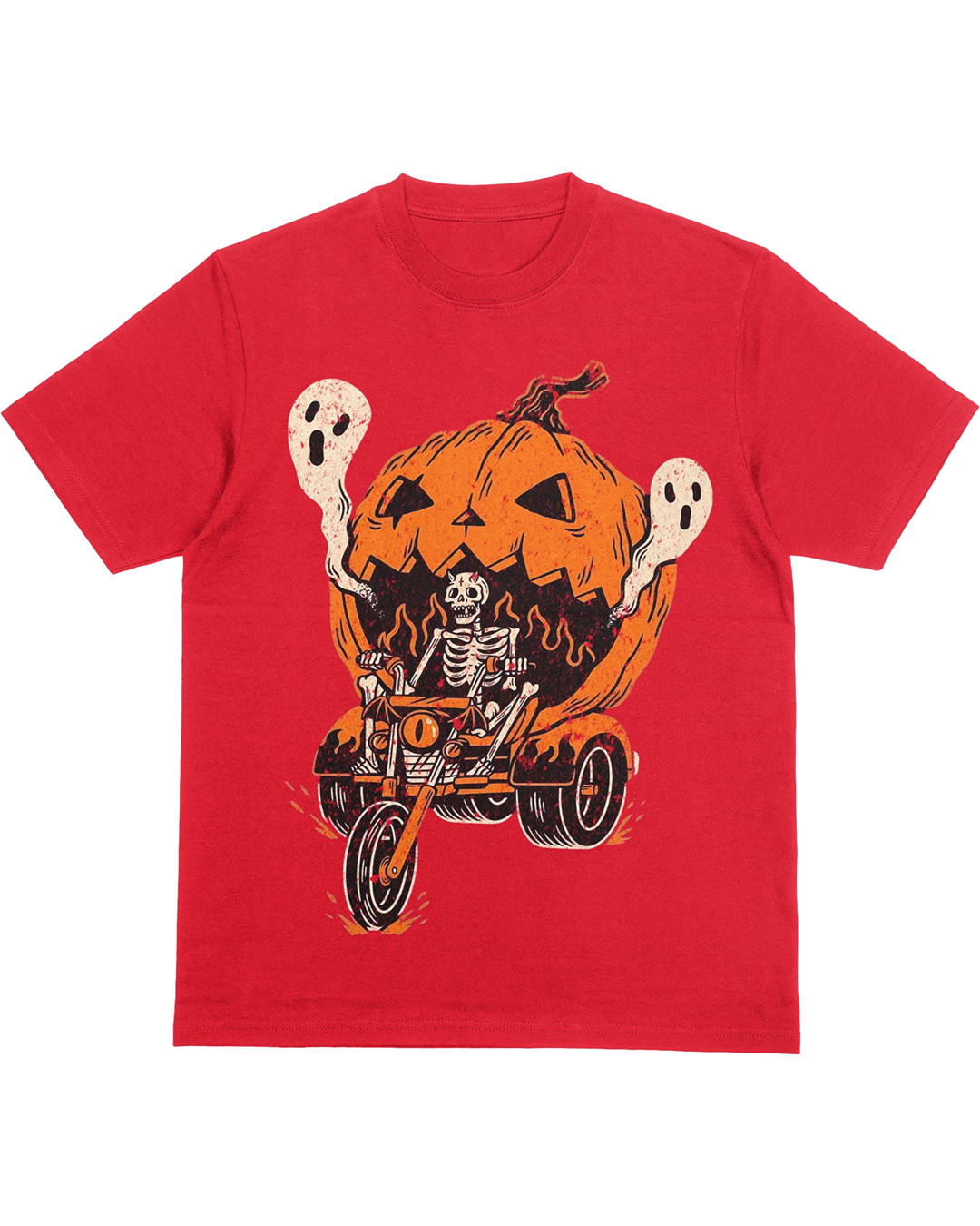 Skeleton Pumpkin Motorcycle T-Shirt – Halloween Ghost Rider Shirt