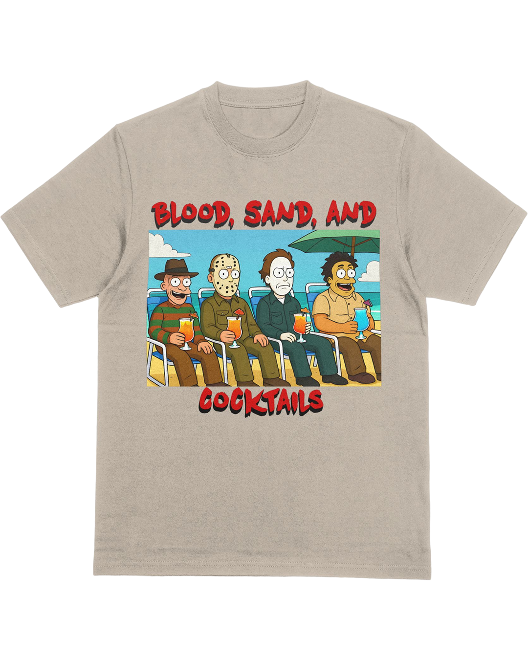 Blood, Sand, and Cocktails Horror Beach Shirt
