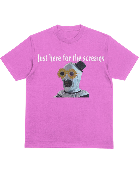 Just Here for the Screams T-Shirt | Terrifier-Inspired Art the Clown Horror Tee