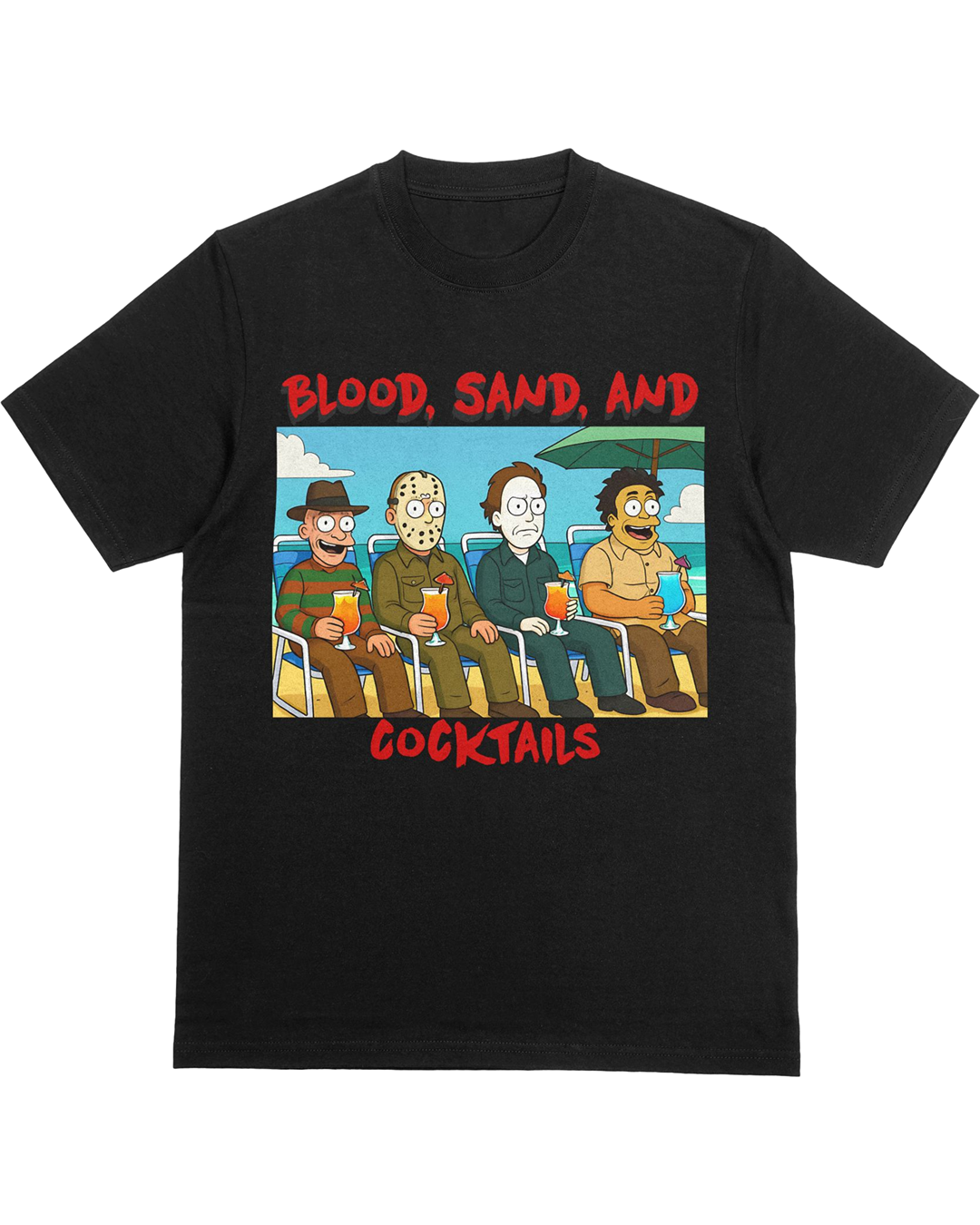 Blood, Sand, and Cocktails Horror Beach Shirt