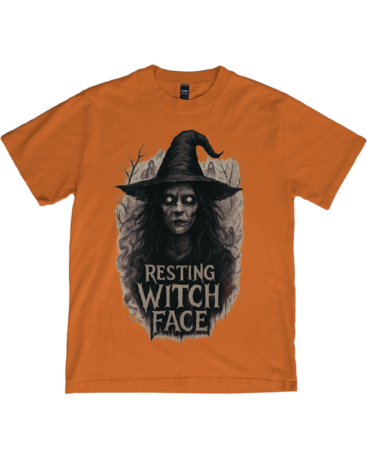 Resting Witch Face T-Shirt – Scary Witch Graphic | Funny Halloween Horror Tee | Unisex Cotton Shirt