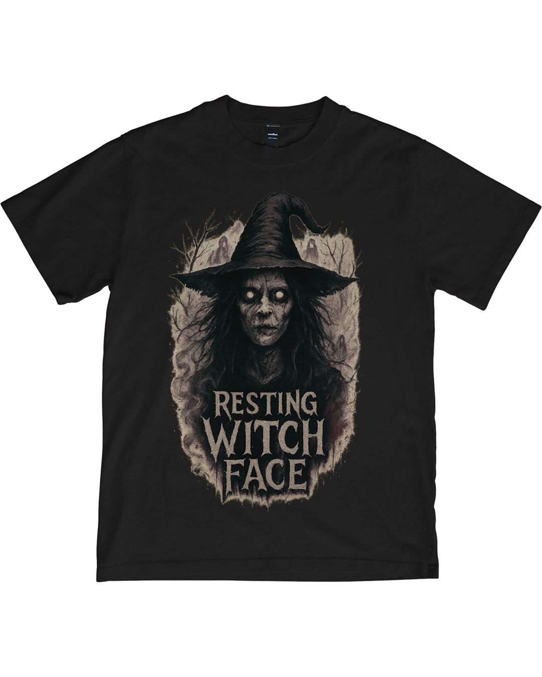Resting Witch Face T-Shirt – Scary Witch Graphic | Funny Halloween Horror Tee | Unisex Cotton Shirt