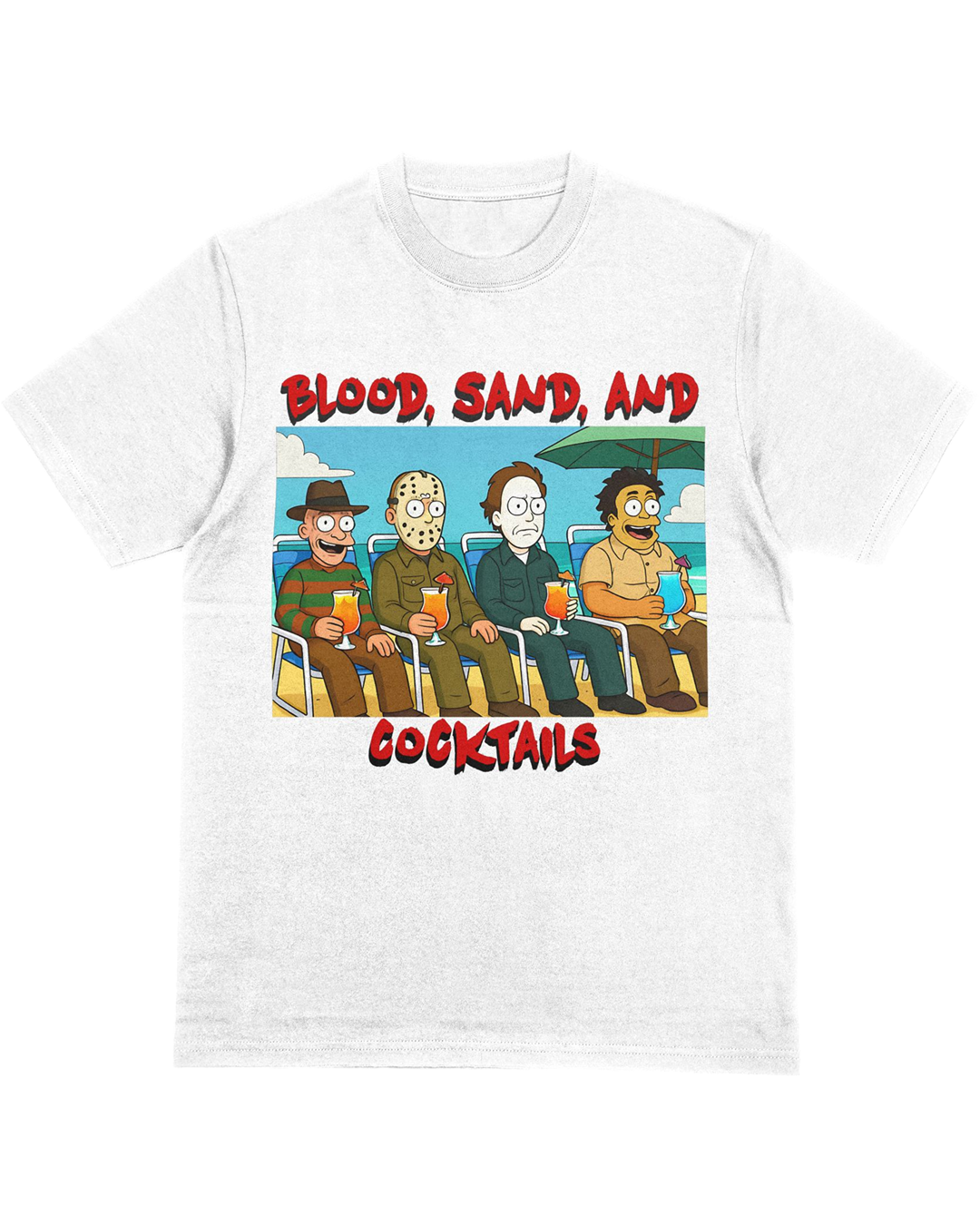 Blood, Sand, and Cocktails Horror Beach Shirt