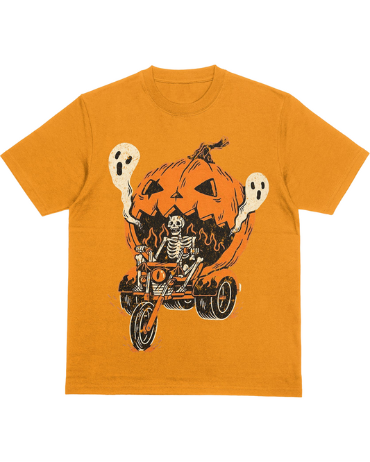 Skeleton Pumpkin Motorcycle T-Shirt – Halloween Ghost Rider Shirt